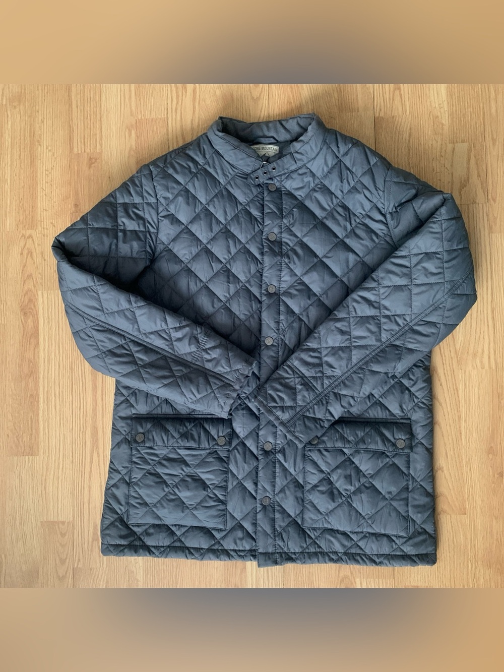 Stone Mountain Quilted Puffer Jacket Men's L Gray Snap Closure Front Pockets Y2k